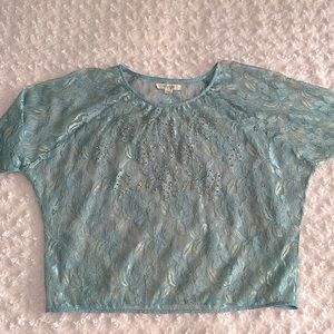 Forever 21 Mint Blouse Lace with Gold Metallic Thread Detail